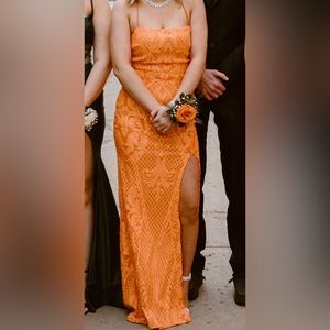 Sequin orange mermaid dress with tie back